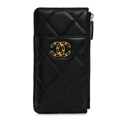 Chanel Goatskin Quilted Chanel 19 Flat Wallet Pouch Black 1 of 7