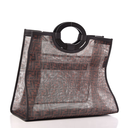 Fendi Mesh Vitello Century Cuoio FF 1974 Large Runaway Shopper Tote Marrone Black Ebano 3 of 10