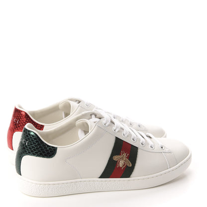 Gucci Calfskin Ayers Web Bee Embroidered Womens Ace Sneakers 38.5 White Green 4 of 10