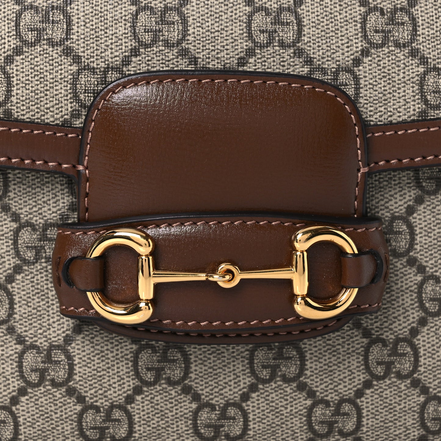 GG Supreme Monogram Web Mini Horsebit 1955 Shoulder Bag Beige Brown Sugar
