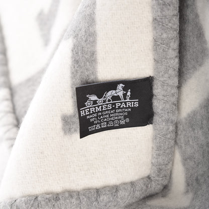 Hermes Wool Cashmere Avalon III Blanket Ecru Gris Clair 4 of 4