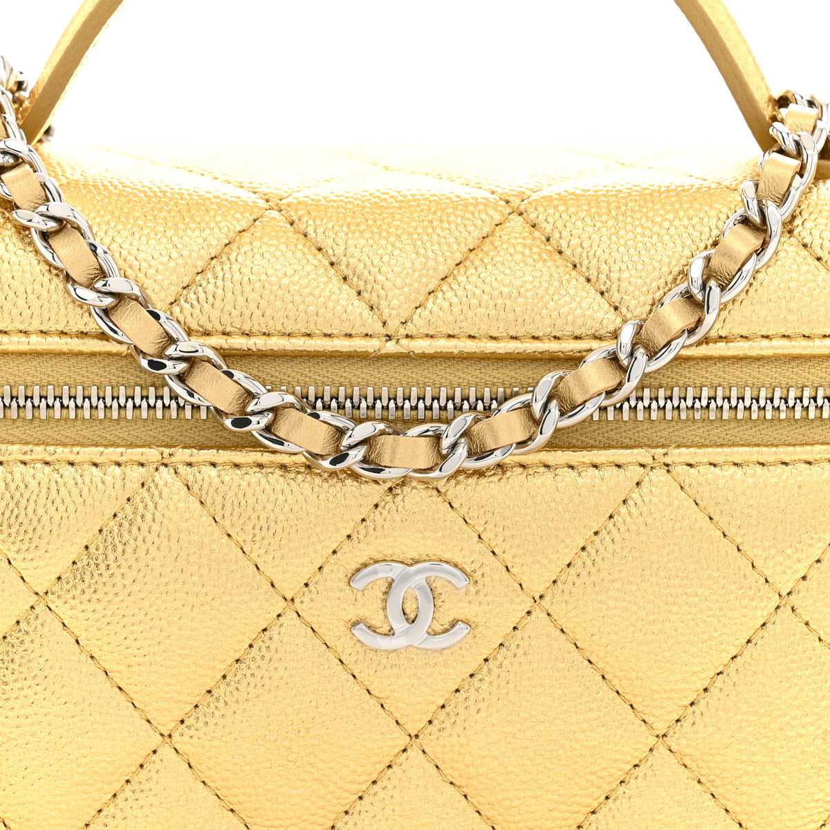 Chanel Metallic Caviar Quilted Top Handle Slim Vanity With Chain Gold 8 of 11