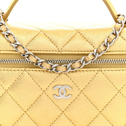 Chanel Metallic Caviar Quilted Top Handle Slim Vanity With Chain Gold 8 of 11