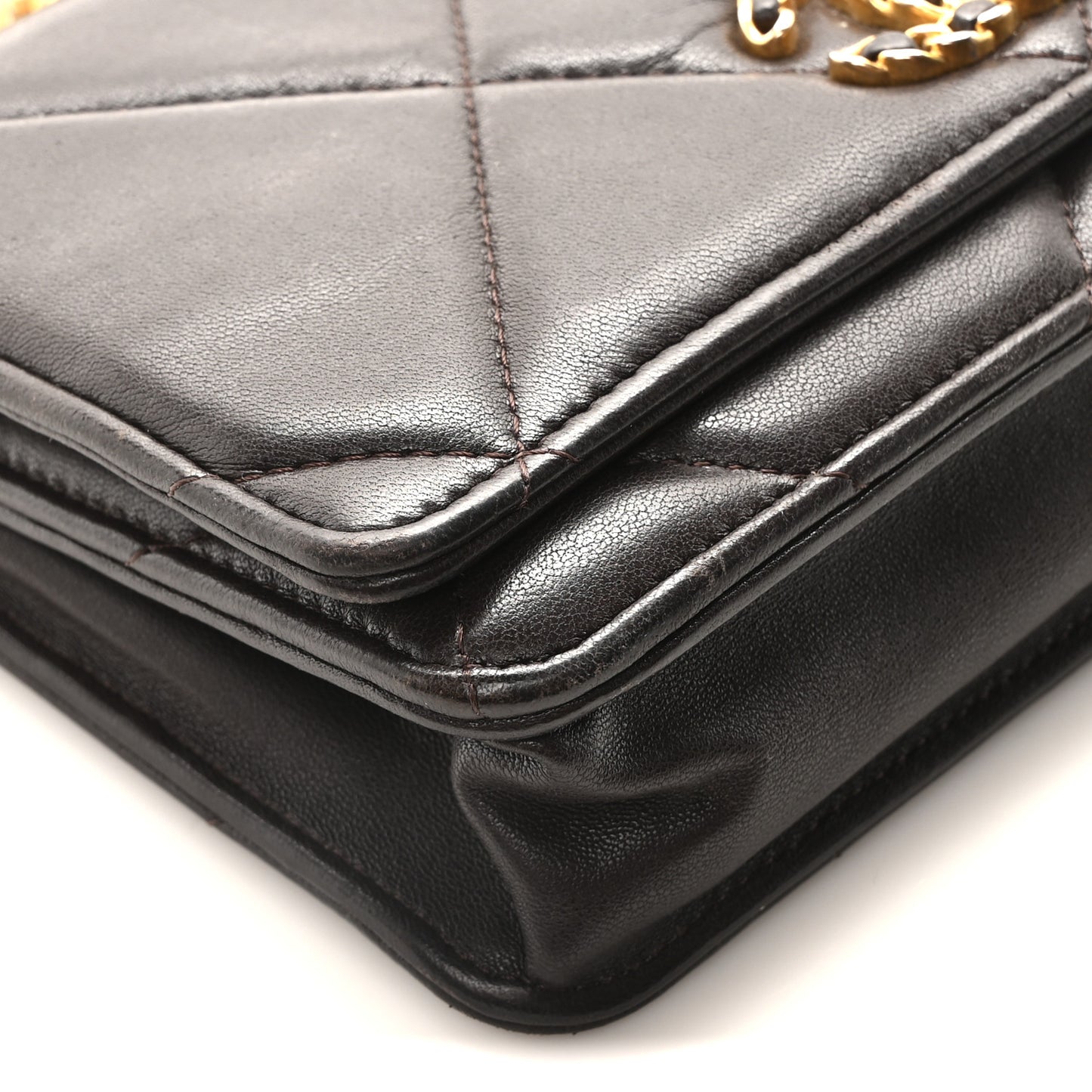 Lambskin Quilted Chanel 19 Wallet On Chain WOC Dark Brown