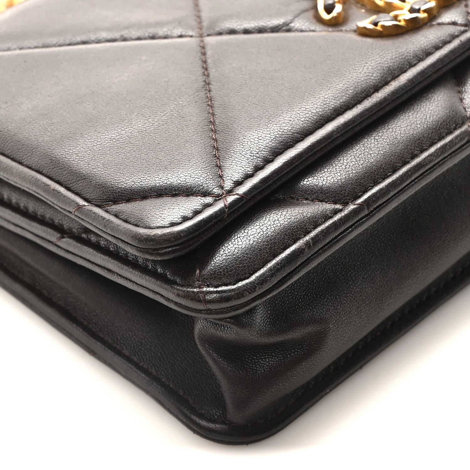 Chanel Lambskin Quilted Chanel 19 Wallet On Chain WOC Dark Brown 9 of 10