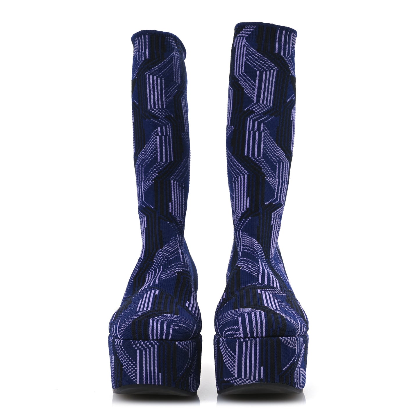 Jacquard Knit Platform Ankle Boots 38.5 Bluette Glicine