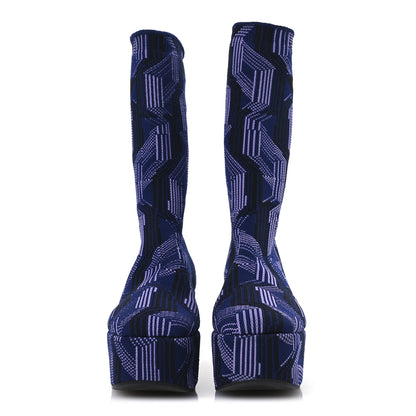 Prada Jacquard Knit Platform Ankle Boots 38.5 Bluette Glicine 3 of 10