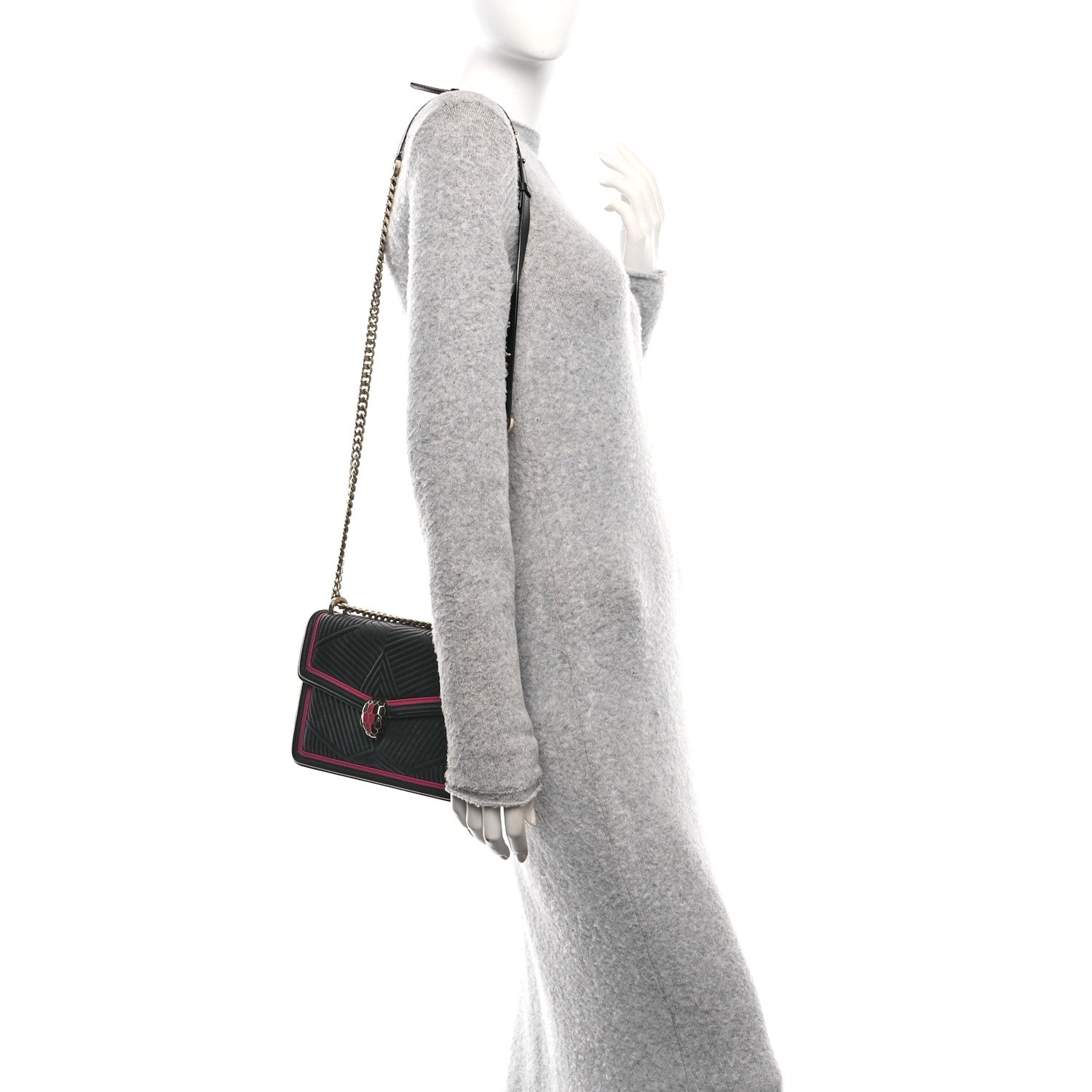 Bulgari Nappa Quilted Serpenti Forever Diamond Blast Shoulder Bag Black Pink 2 of 9