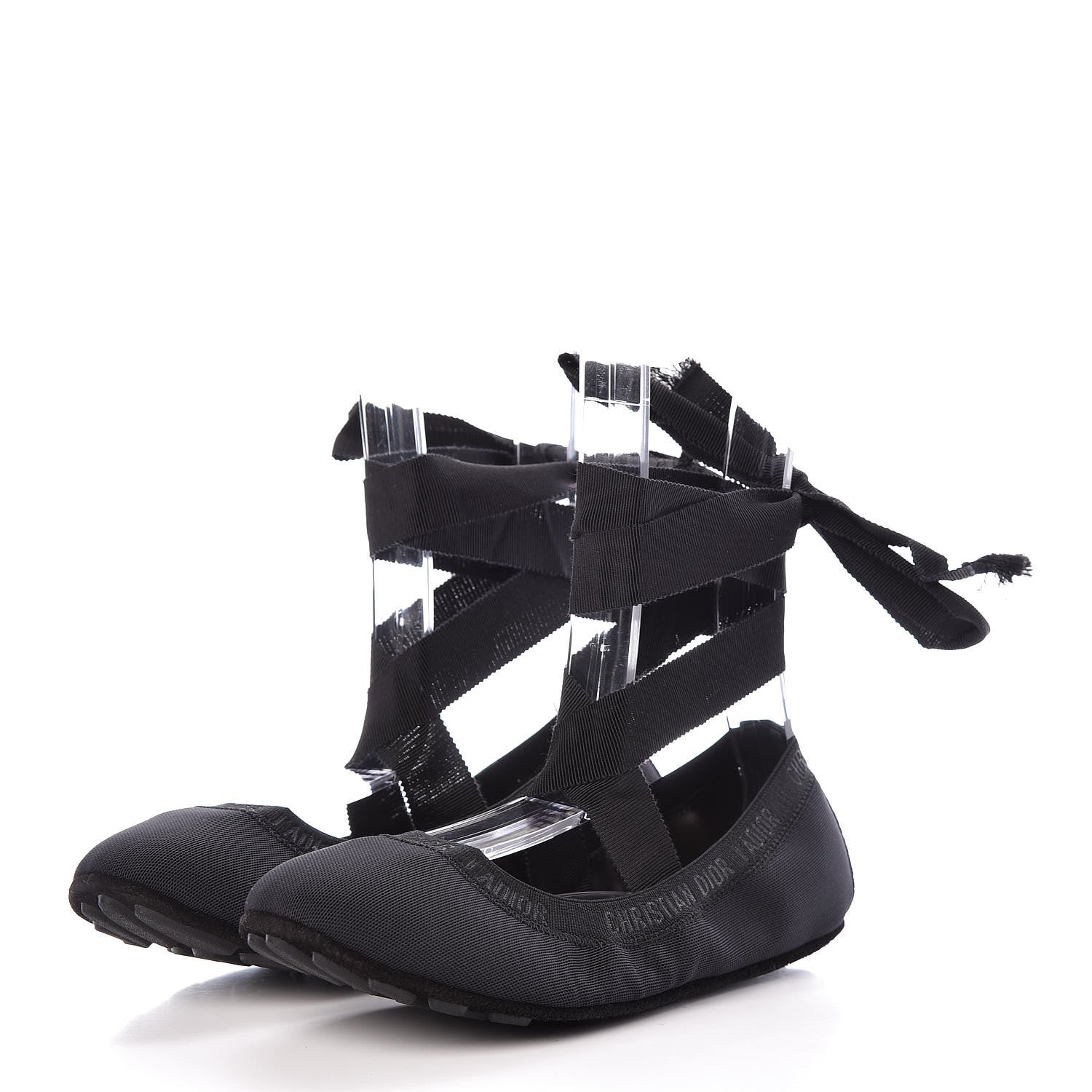 Christian Dior Micro Mesh Academy Lace-Up Ballerina Flats 37.5 Black 3 of 9