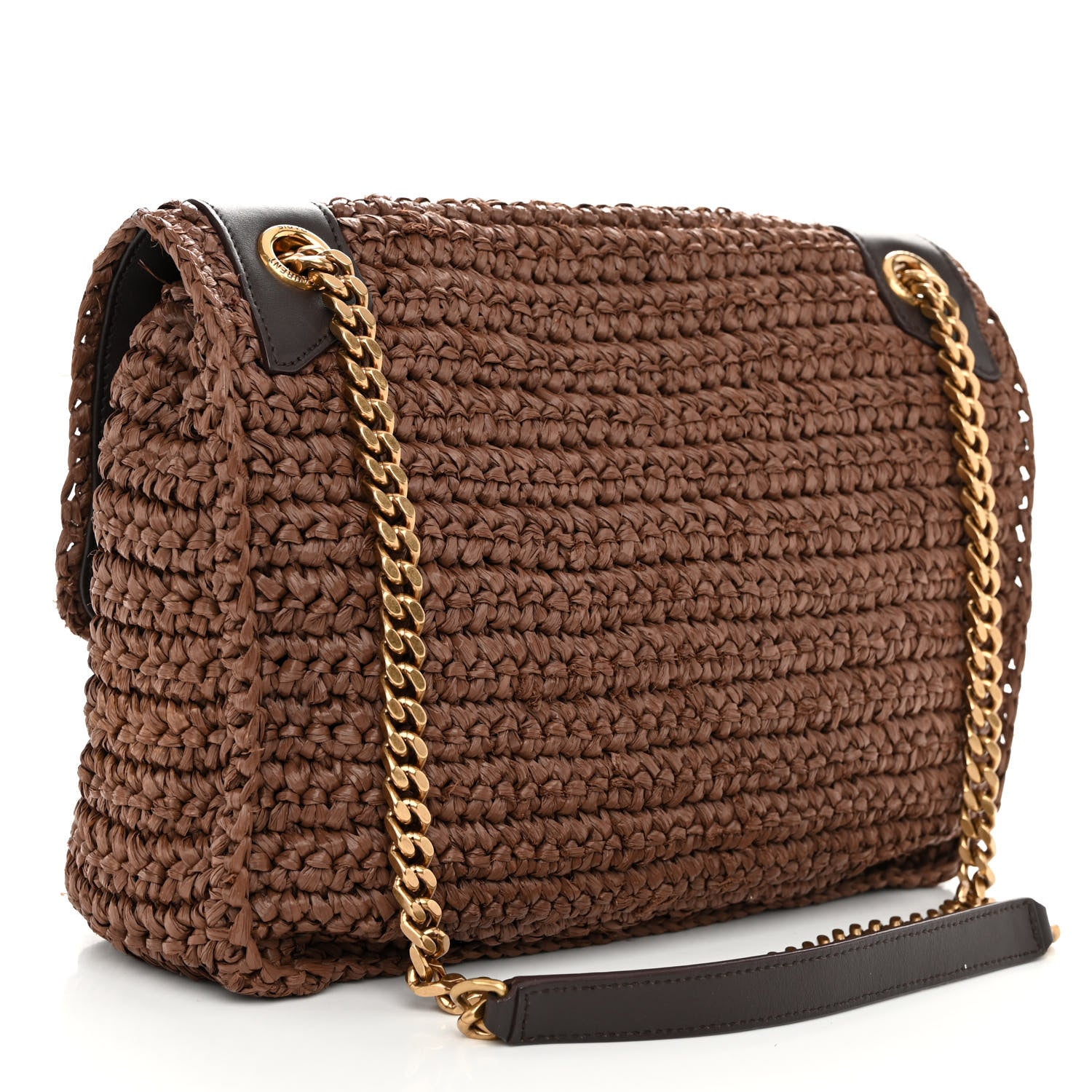 Saint Laurent Raffia Calfskin Monogram Medium Niki Chain Satchel New Nut 3 of 10
