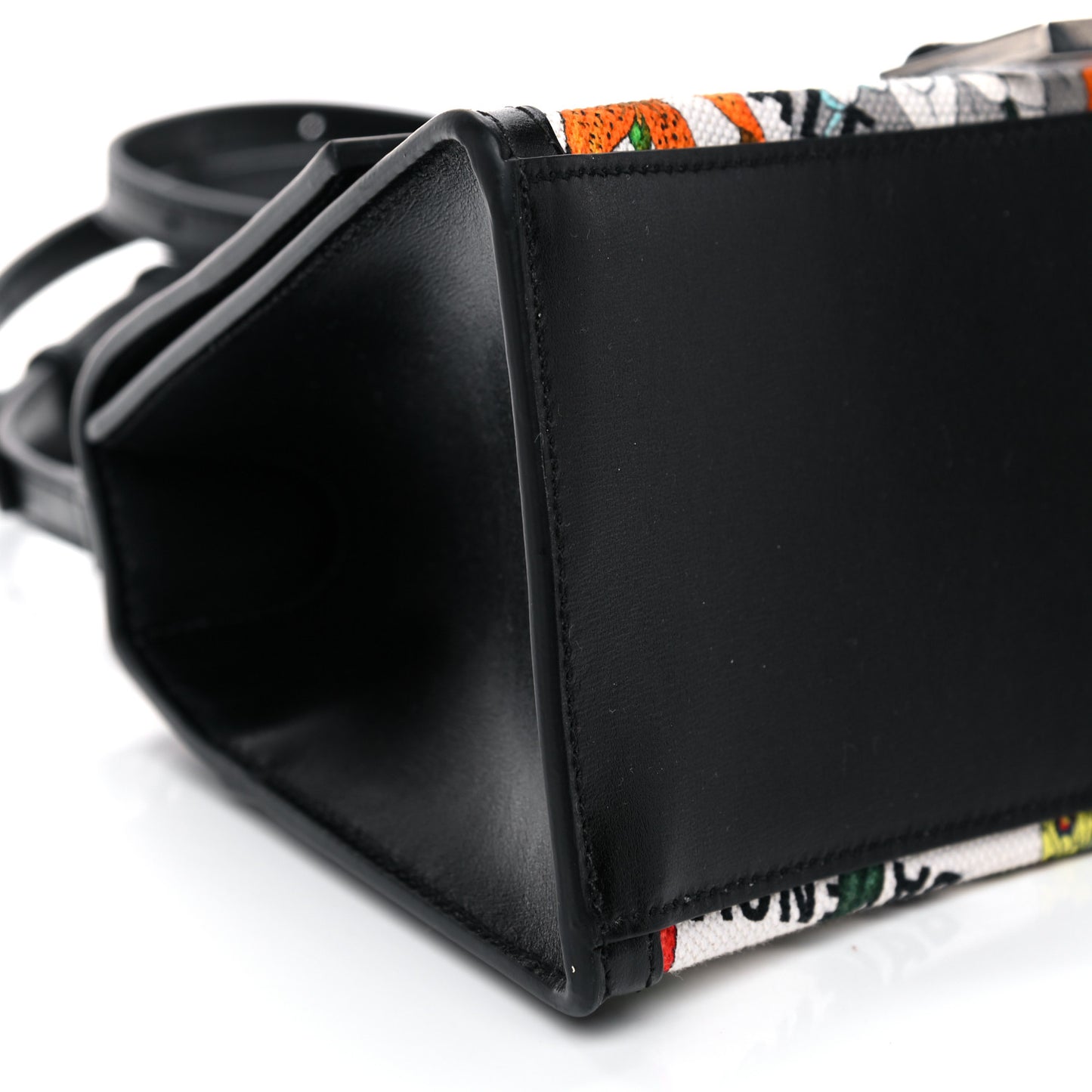 X GUCCI Canvas Boarded Plutone Calfskin Flora Logo Print Small Hourglass Top Handle Bag White Multicolor Black