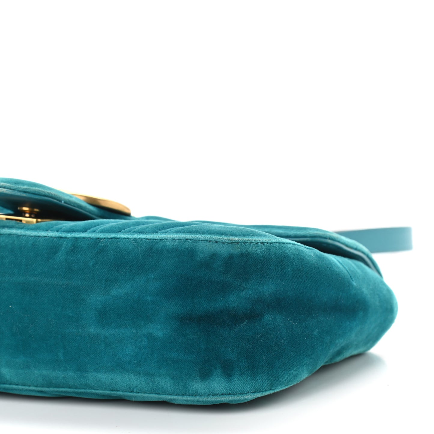 Velvet Matelasse Small GG Marmont Shoulder Bag Pavone Cyan
