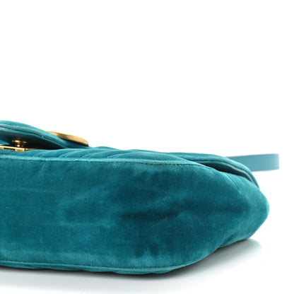 Gucci Velvet Matelasse Small GG Marmont Shoulder Bag Pavone Cyan 12 of 15