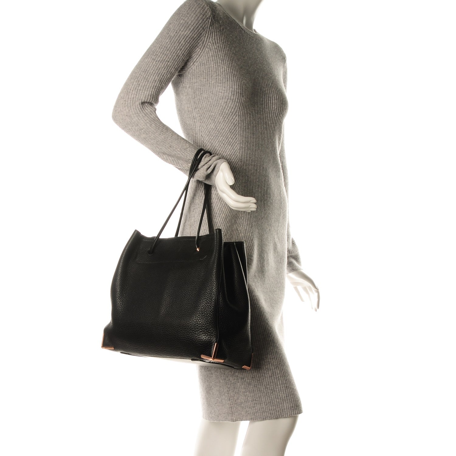 Alexander Wang Pebbled Calfskin Large Prisma Skeletal Tote Black Rose Gold Hardware 2 of 6