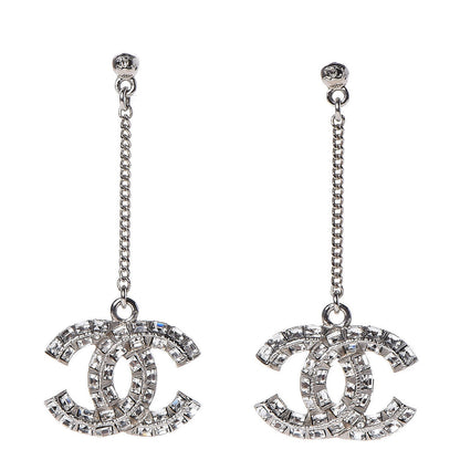 Chanel Baguette Crystal CC Drop Earrings Silver 1 of 4