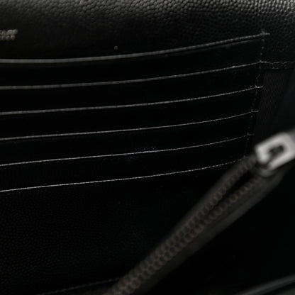 Saint Laurent Grain De Poudre Matelasse Chevron Monogram Chain Wallet Black 10 of 12