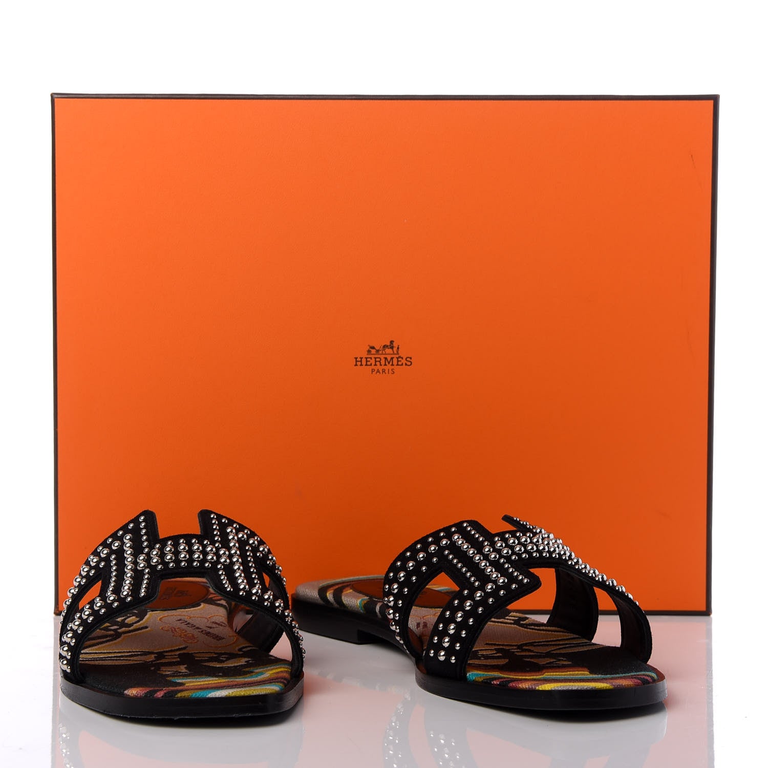 Hermes Suede Goatskin Studded Oran Sandals 36 Black 10 of 10