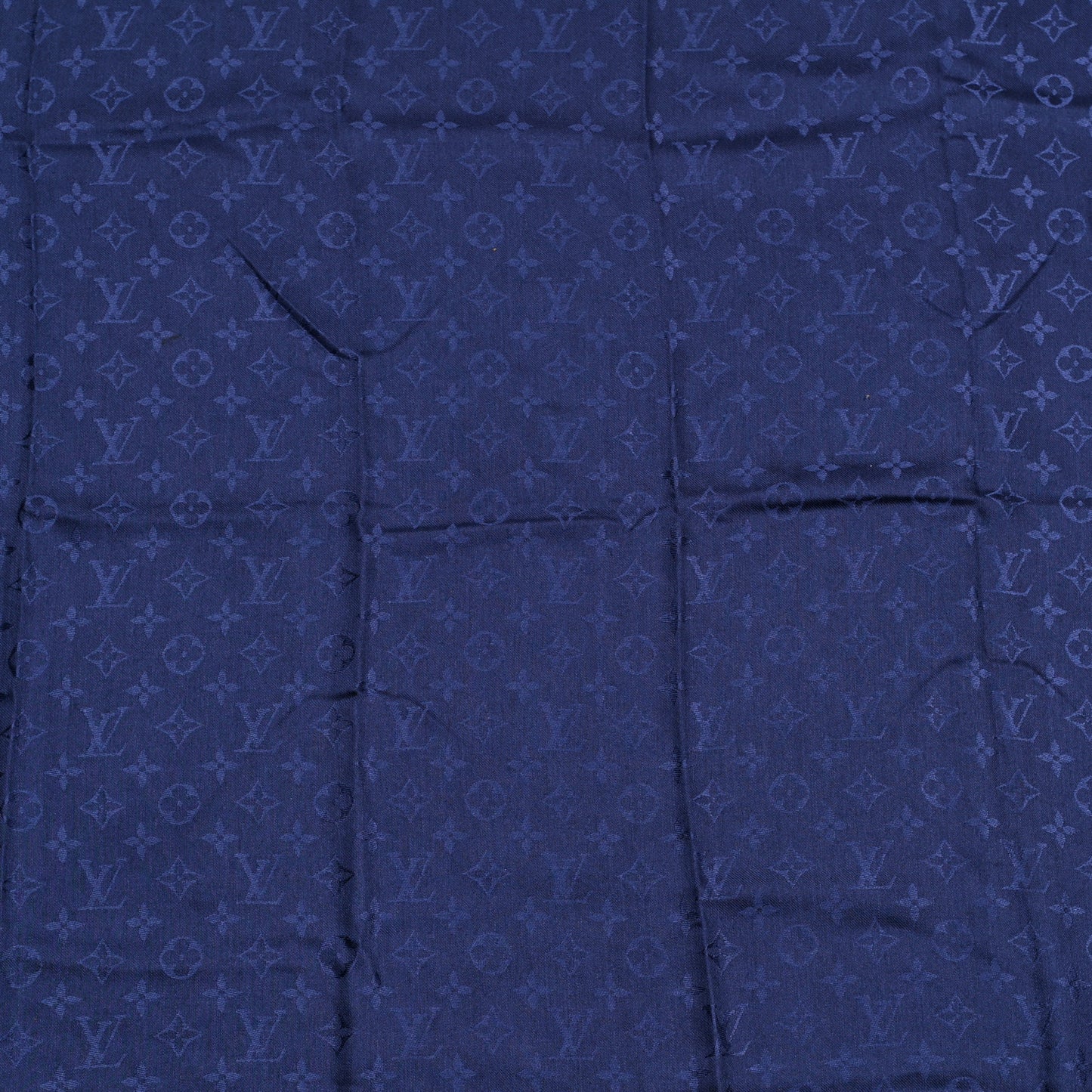 Silk Wool Monogram Shawl Night Blue