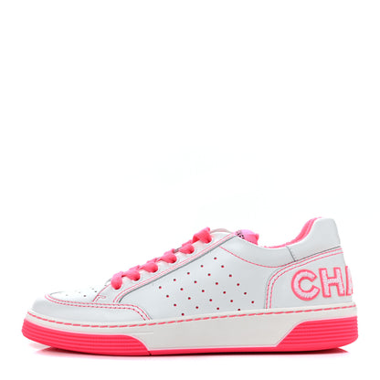 Chanel Calfskin Womens Logo Sneakers 39 Fuchsia White 1 of 7