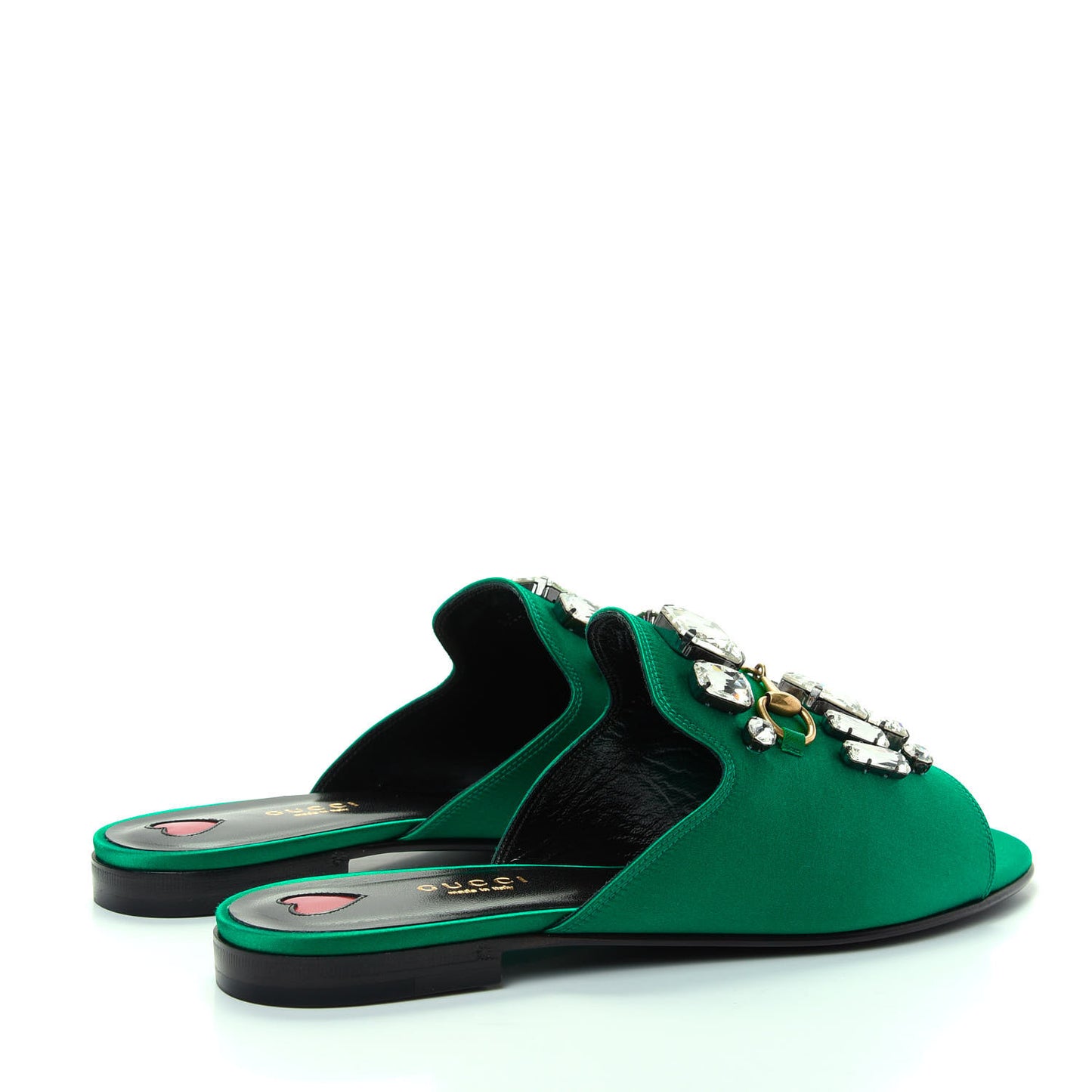 Satin Malaga Kid Horsebit Slide Sandals 39.5 Shamarock Emerald