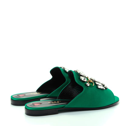 Gucci Satin Malaga Kid Horsebit Slide Sandals 39.5 Shamarock Emerald 4 of 11