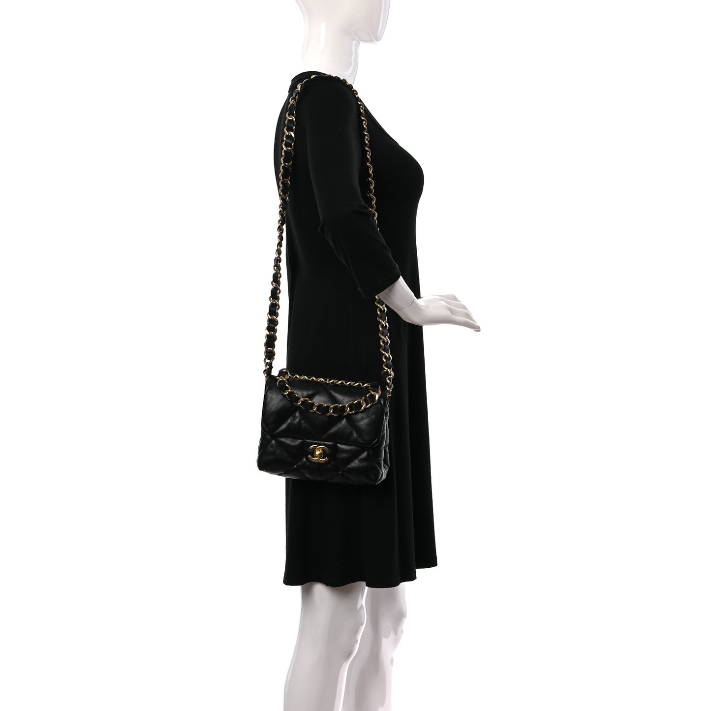 Lambskin Quilted Chain Top Handle Flap Black