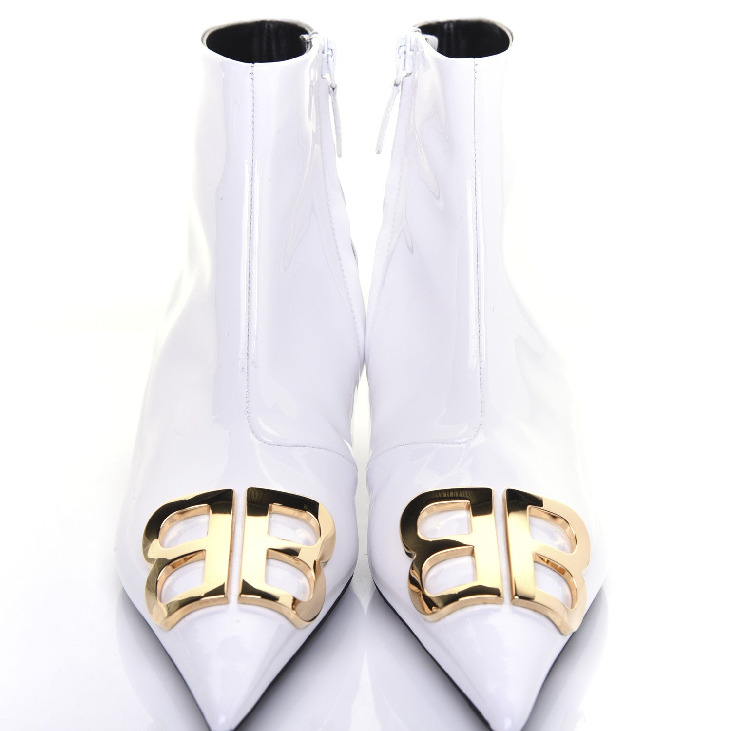 Balenciaga Patent BB Pointy Toe Ankle Booties 38 Optical White 5 of 13