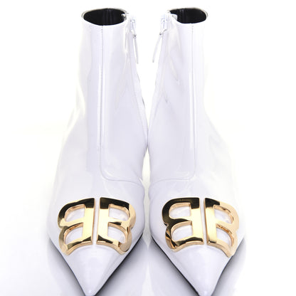Balenciaga Patent BB Pointy Toe Ankle Booties 38 Optical White 5 of 13