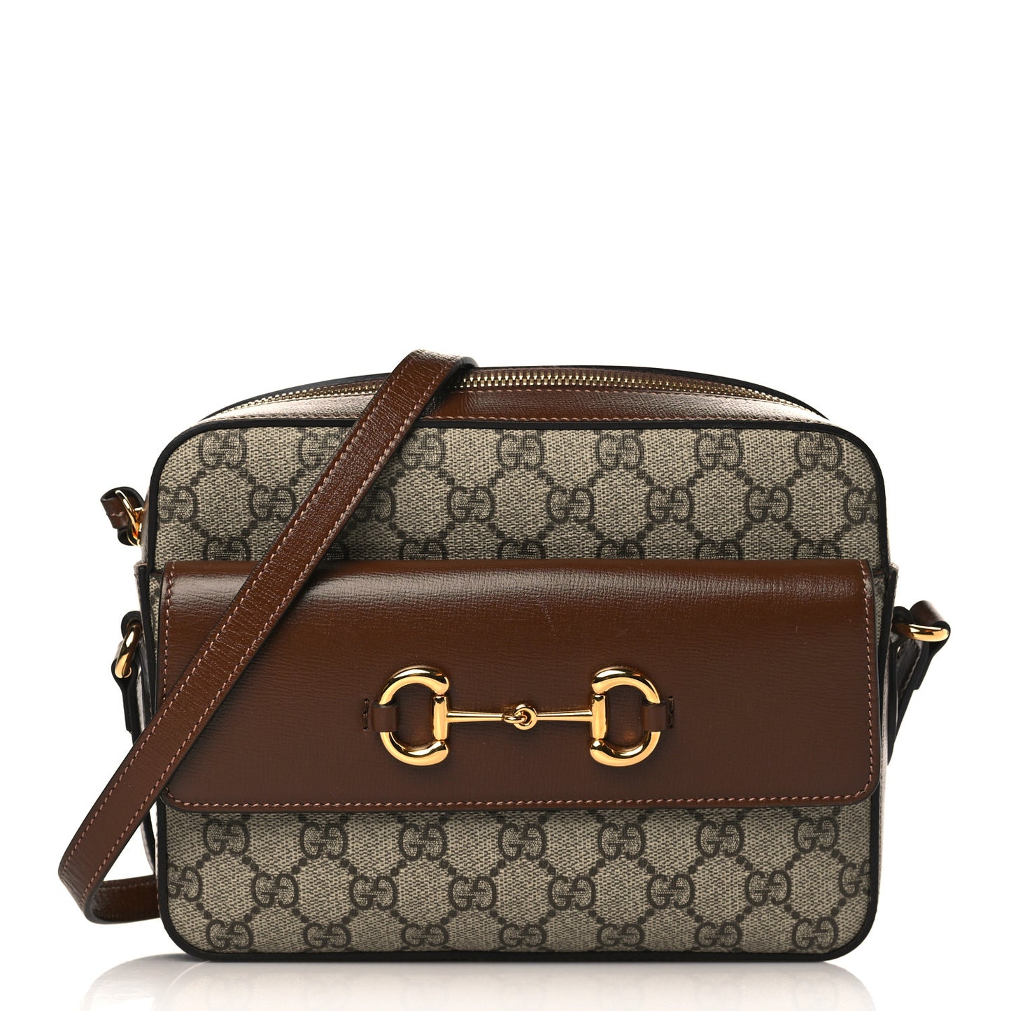 GG Supreme Monogram Small Horsebit 1955 Shoulder Bag Beige Brown Sugar