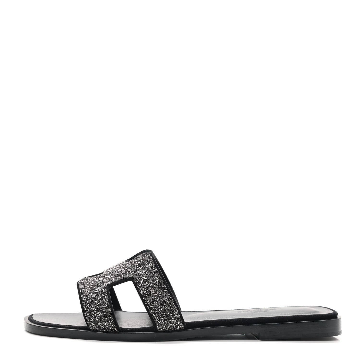 Hermes Velvet Goatskin Crystal Beads Oran Sandals 36.5 Gris Argente Black 1 of 9