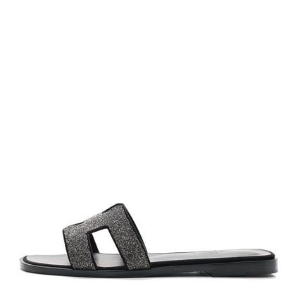 Hermes Velvet Goatskin Crystal Beads Oran Sandals 36.5 Gris Argente Black 1 of 9
