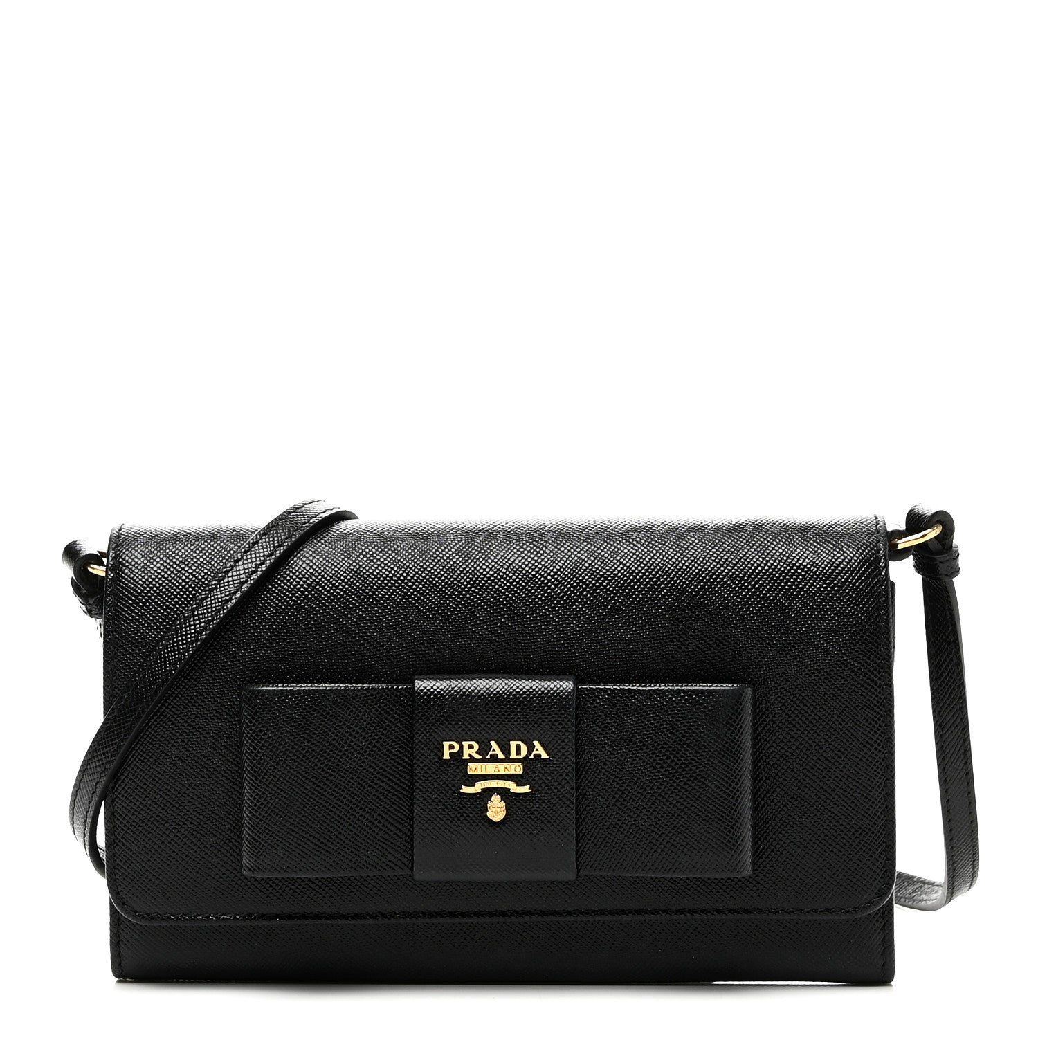Prada Saffiano Bow Flap Wallet Black 1 of 10