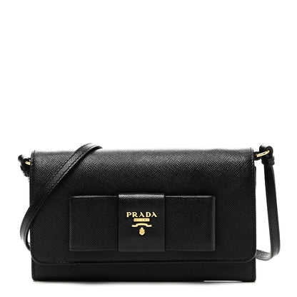 Prada Saffiano Bow Flap Wallet Black 1 of 10