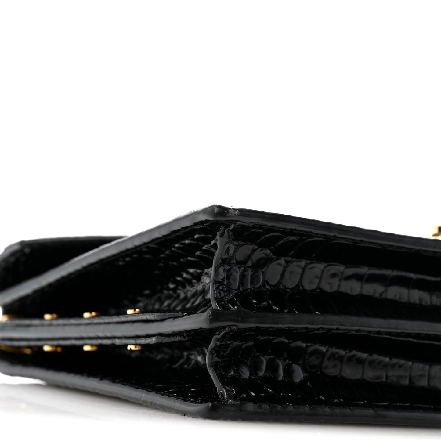 Calfskin Crocodile Embossed Monogram Cassandra Clasp Bag Black Rouge Legion