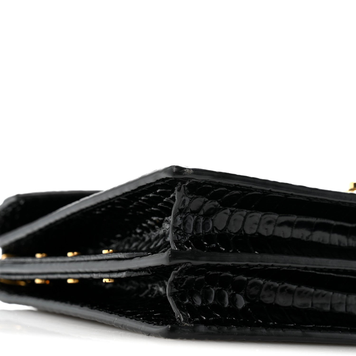 Saint Laurent Calfskin Crocodile Embossed Monogram Cassandra Clasp Bag Black Rouge Legion 9 of 12