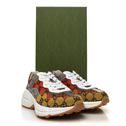 Gucci Monogram Multicolor Demetra Womens Rhyton Sneakers 36 Yellow Blue Great White Tabasco 9 of 9