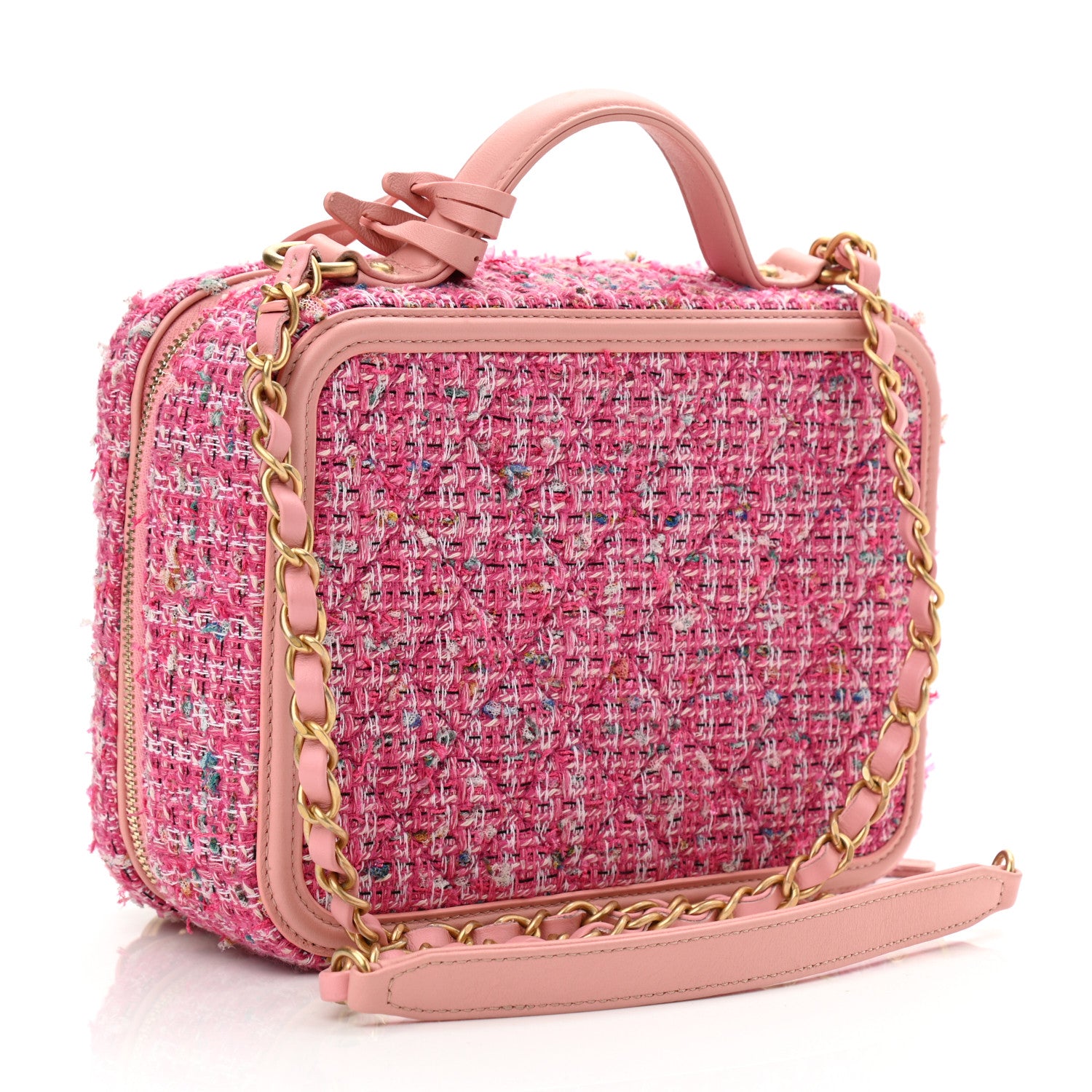 Chanel Tweed Quilted Medium CC Filigree Vanity Case Pink 3 of 11