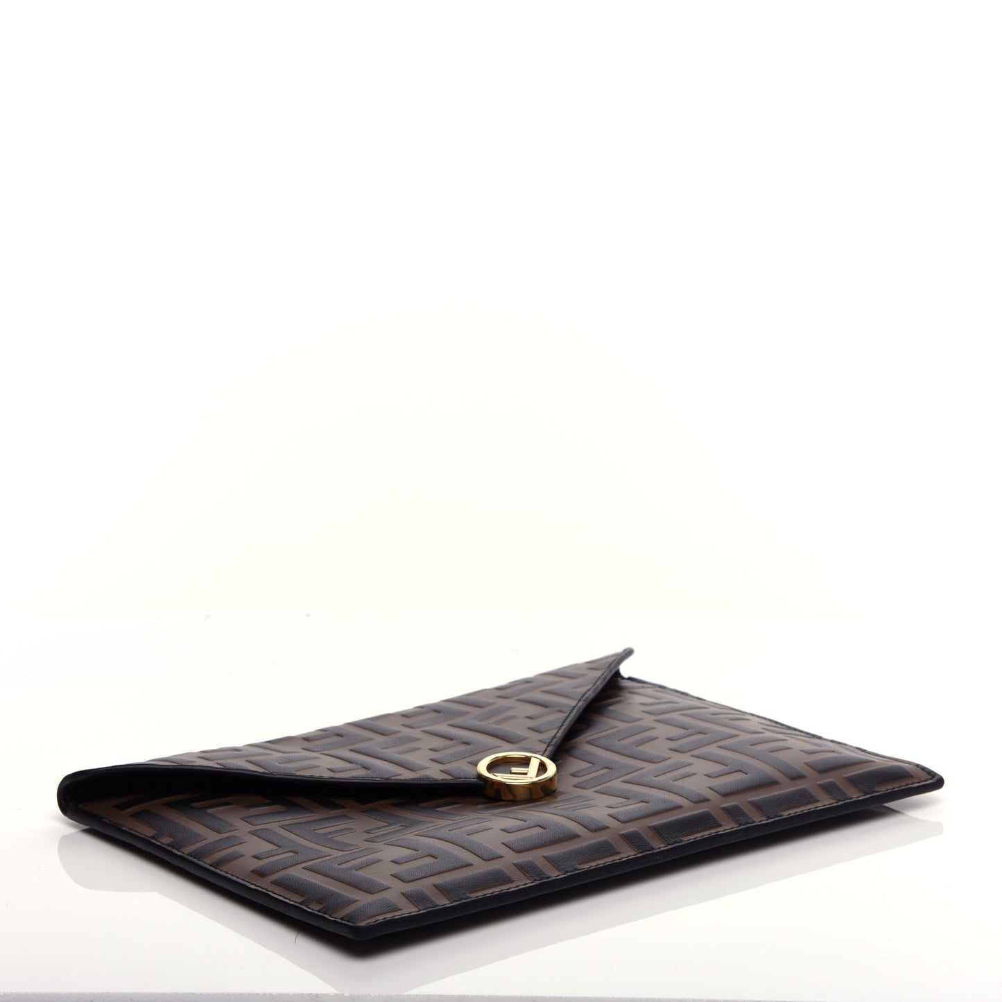 Vitello Soft F is Fendi Bi-Color FF 1974 Embossed Envelope Pouch Maya Black