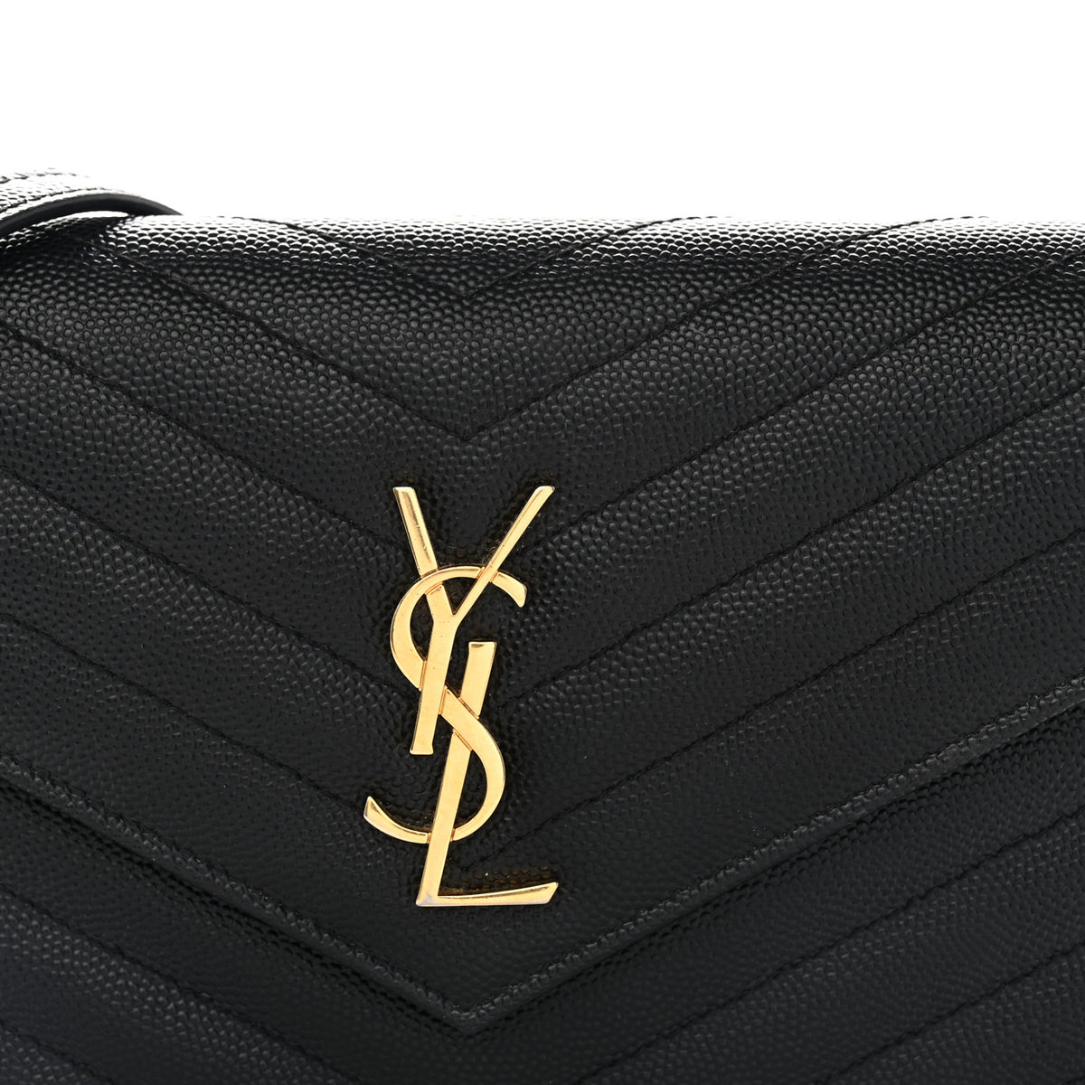 Saint Laurent Grain De Poudre Matelasse Chevron Monogram Envelope Chain Wallet Black 7 of 9