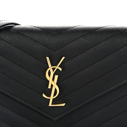 Saint Laurent Grain De Poudre Matelasse Chevron Monogram Envelope Chain Wallet Black 7 of 9