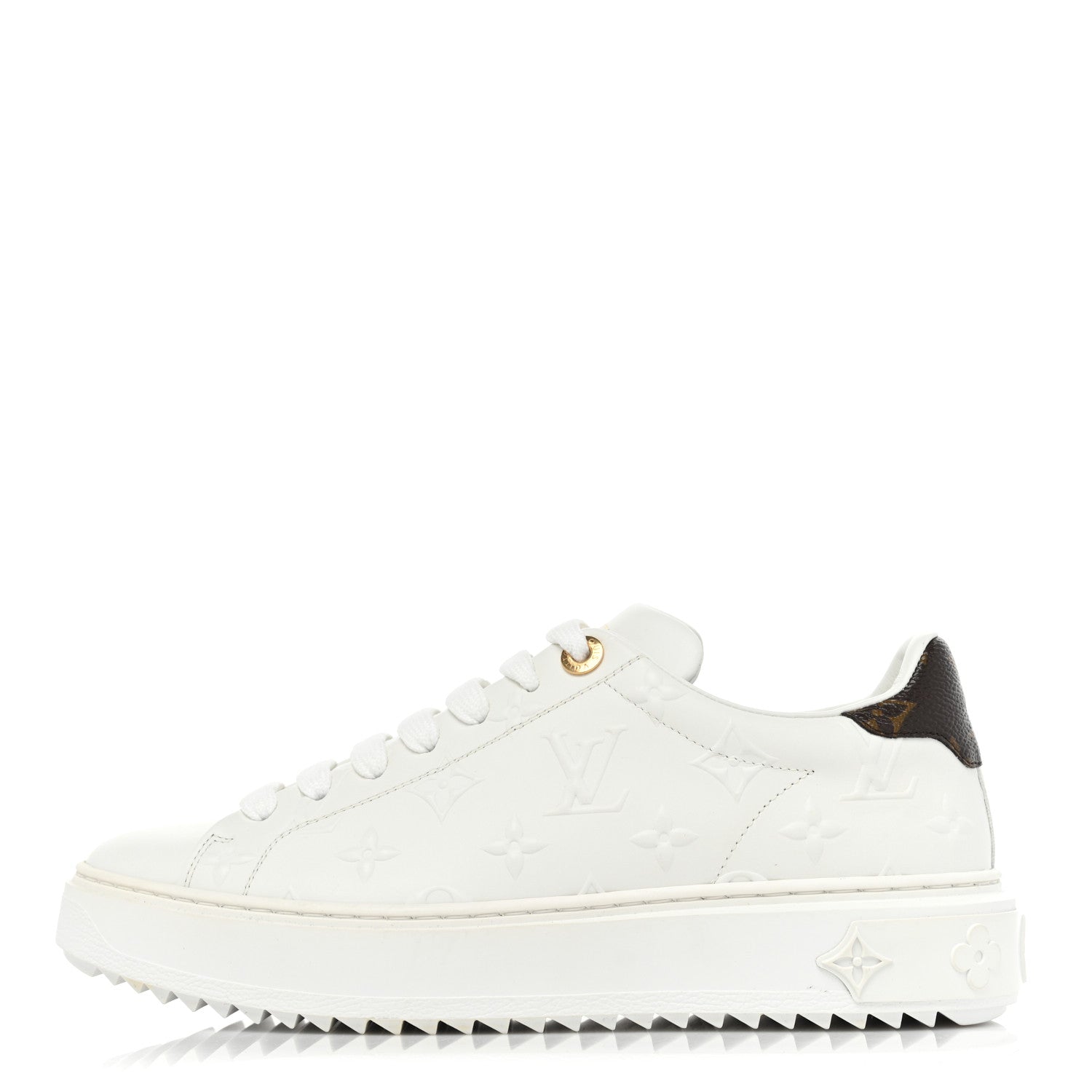 Louis Vuitton Lambskin Embossed Monogram Time Out Sneakers 38 White 1 of 11