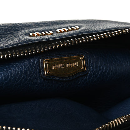 Miu Miu Goatskin Madras Zip Crossbody Bag Navy 6 of 14