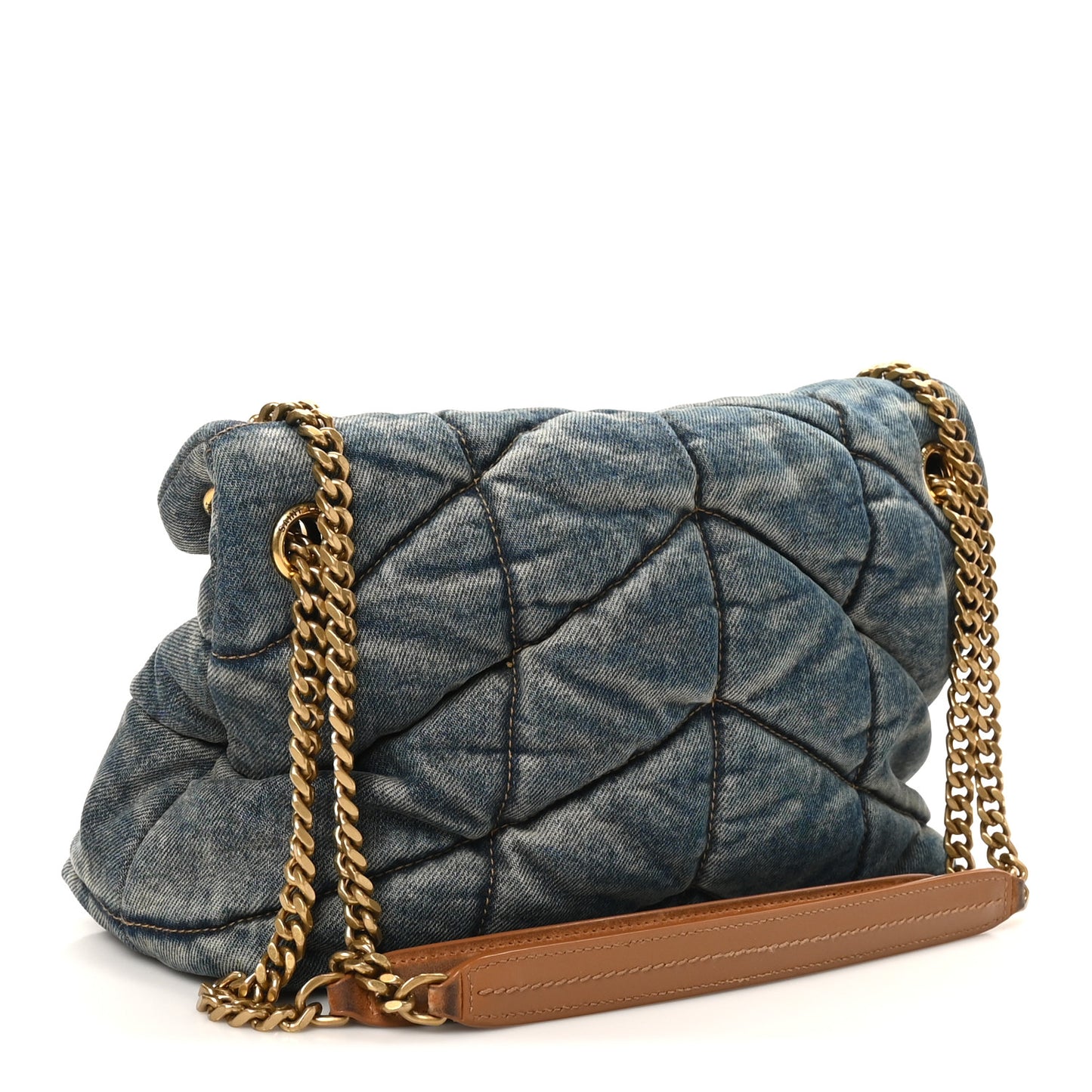 Denim Quilted Small Loulou Puffer Monogram Chain Satchel Blue Cinnamon