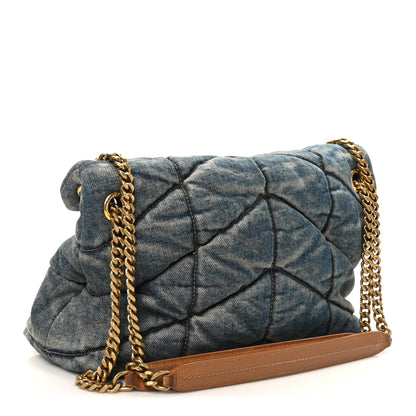 Saint Laurent Denim Quilted Small Loulou Puffer Monogram Chain Satchel Blue Cinnamon 3 of 11