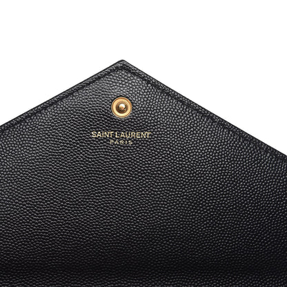 Saint Laurent Grain De Poudre Matelasse Chevron Monogram Chain Wallet Black 6 of 8