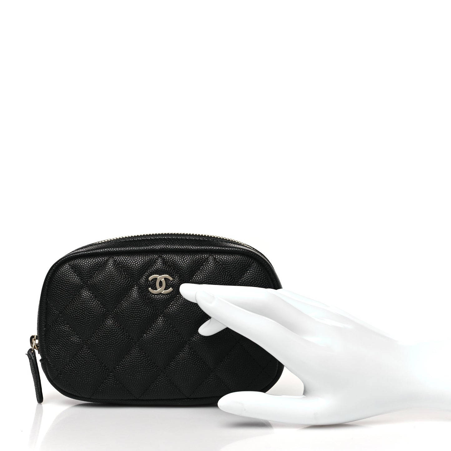 Caviar Quilted Small Curvy Pouch Cosmetic Case Black