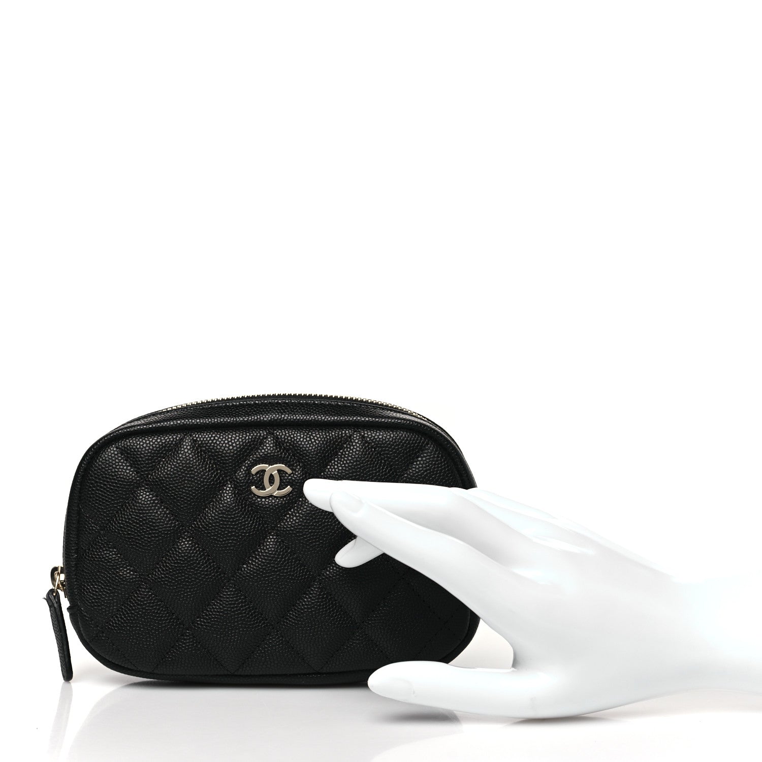 Chanel Caviar Quilted Small Curvy Pouch Cosmetic Case Black 2 of 10