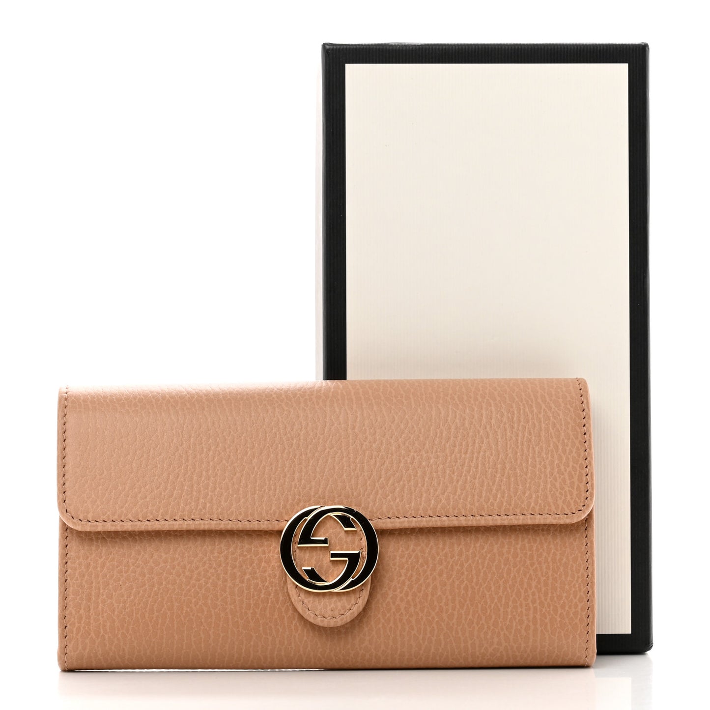 Dollar Calfskin Interlocking G Continental Wallet Camelia