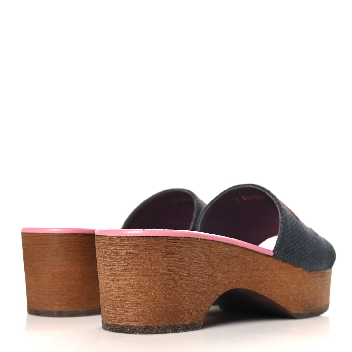 Fabric Suede Calfskin Wooden CC Clogs  37 Dark Grey Fuchsia