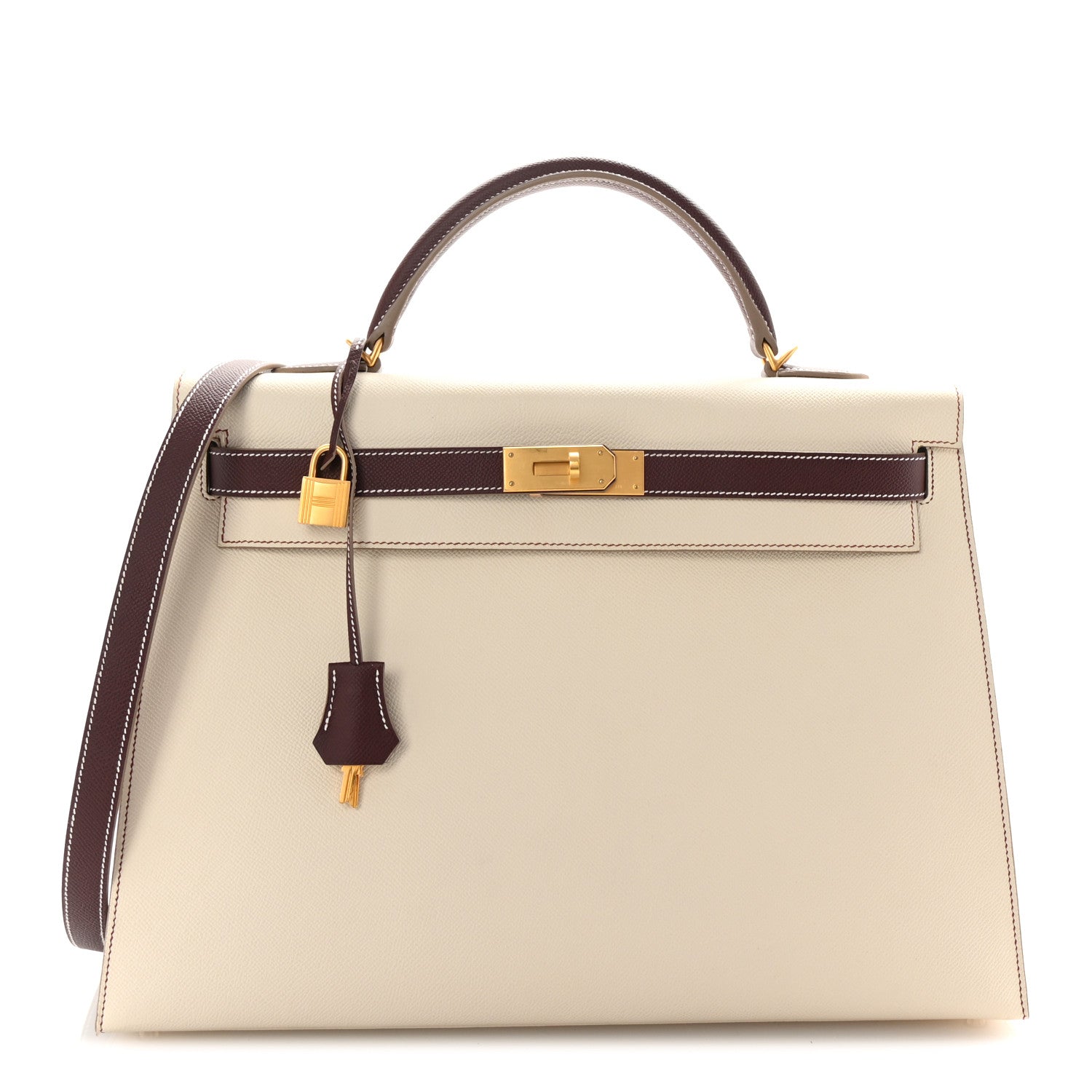 Hermes Epsom Bi-Color Horseshoe Kelly Sellier 40 Craie Rouge Sellier 1 of 10